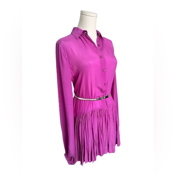 Purple Silk Mini Dress Karina Grimaldi Constance Solid Women Size XS Sm NO BELT - Picture 3 of 16